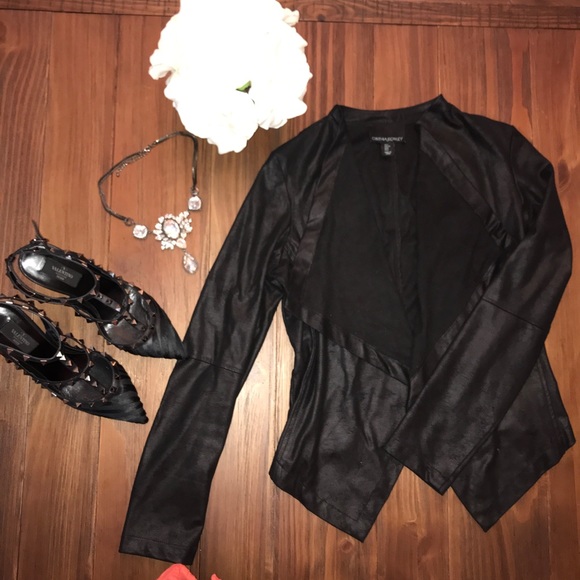 black faux suede waterfall jacket